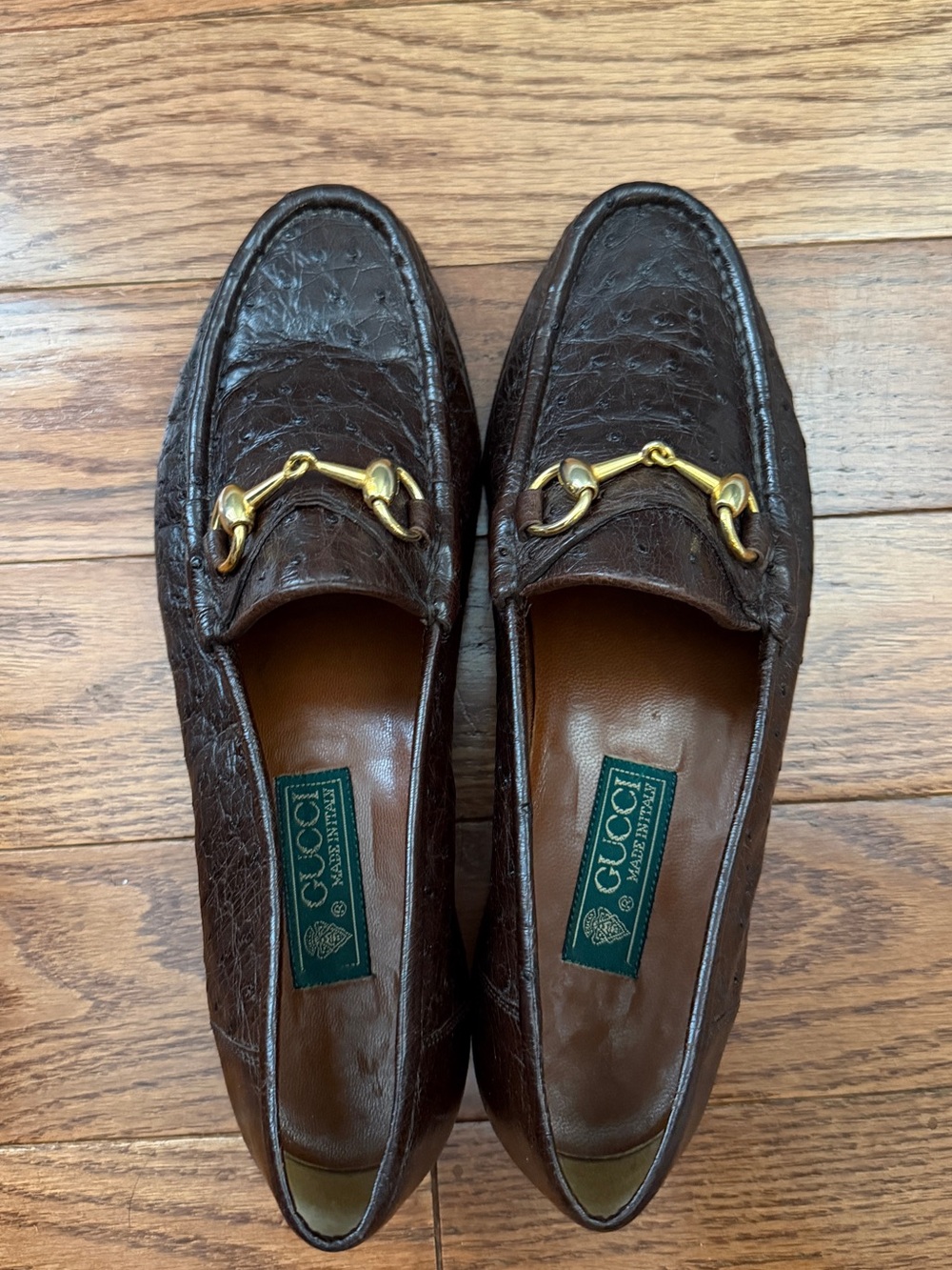 GUCCI WOMEN’S CLASSIC HORSEBIT OSTRICH LOAFERS BROWN Sz EU 40 US 10